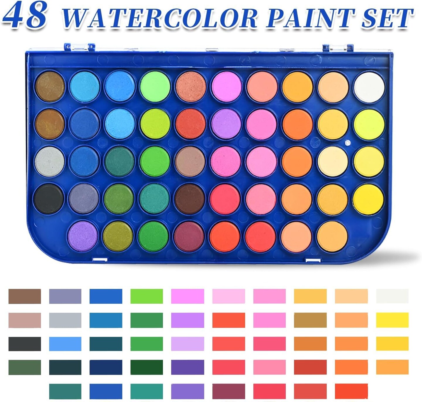 Watercolor Paint Set, 48 Colors Non toxic Watercolor Paint with a Brush Refillable a Water Brush Pen and Palette