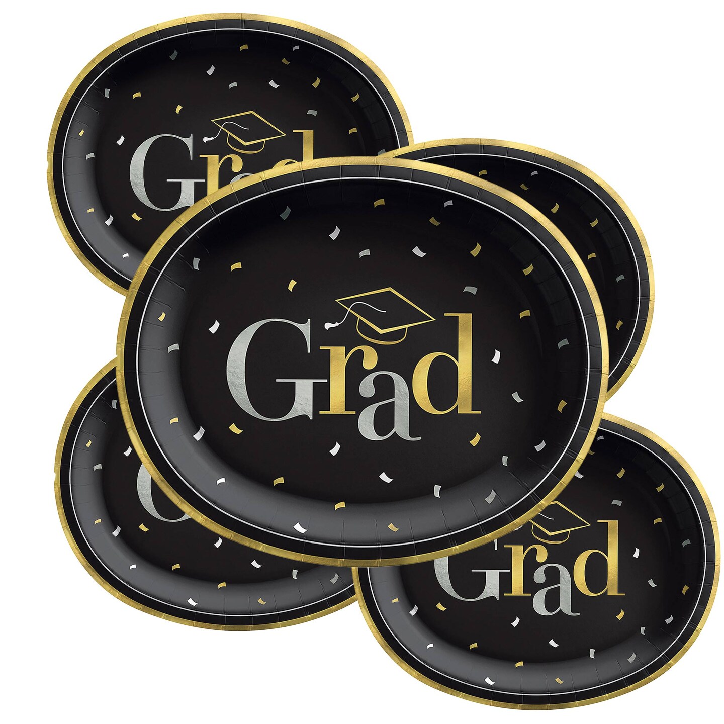 12" Black Grad Party Disposable Oval Paper Dinner Plates 20 Count