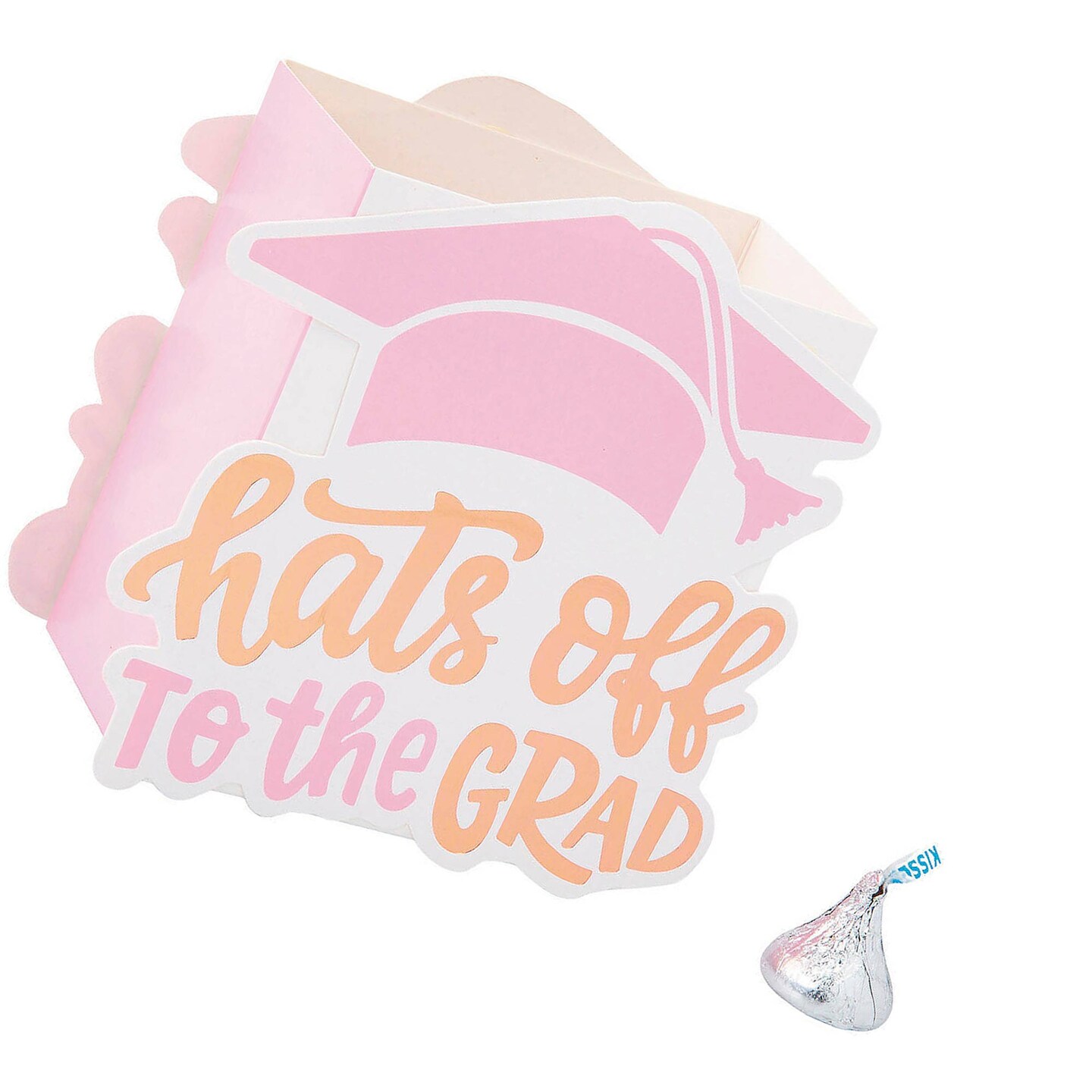 4 1/2&#x22; x 4 1/2&#x22; Graduation Party Pink Hats off to the Grad Favor Boxes 12 Pieces