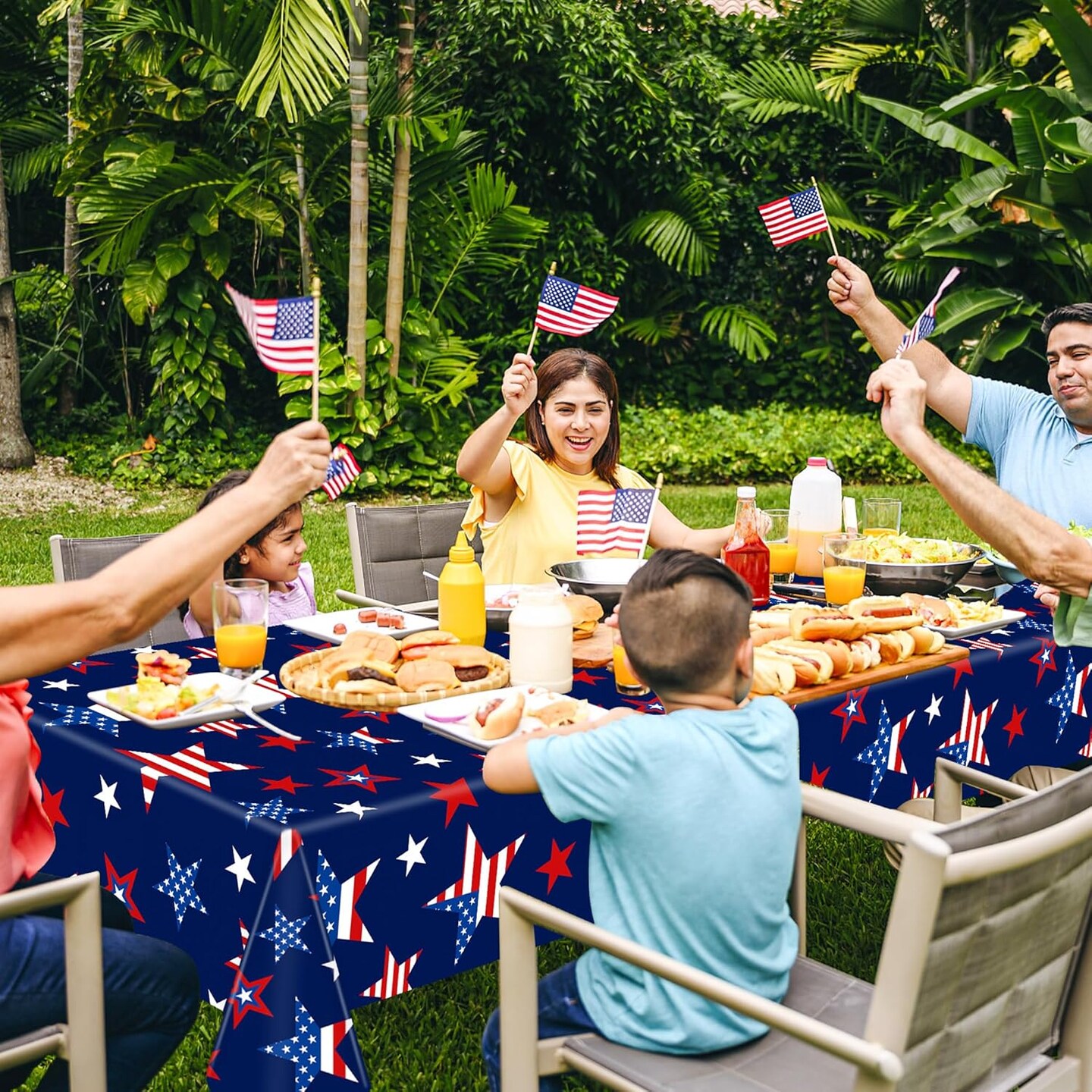 4 Pcs Patriotic Plastic Tablecloth Red White Blue Star Disposable Table Covers 54 x 108 Inch Rectangle Tablecloths