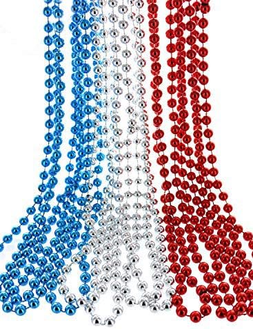 Beaded Necklaces, Bulk Mardi Gras Party Beads Necklaces, July 4th Party Beaded Necklaces, Patriotic Bead Necklaces