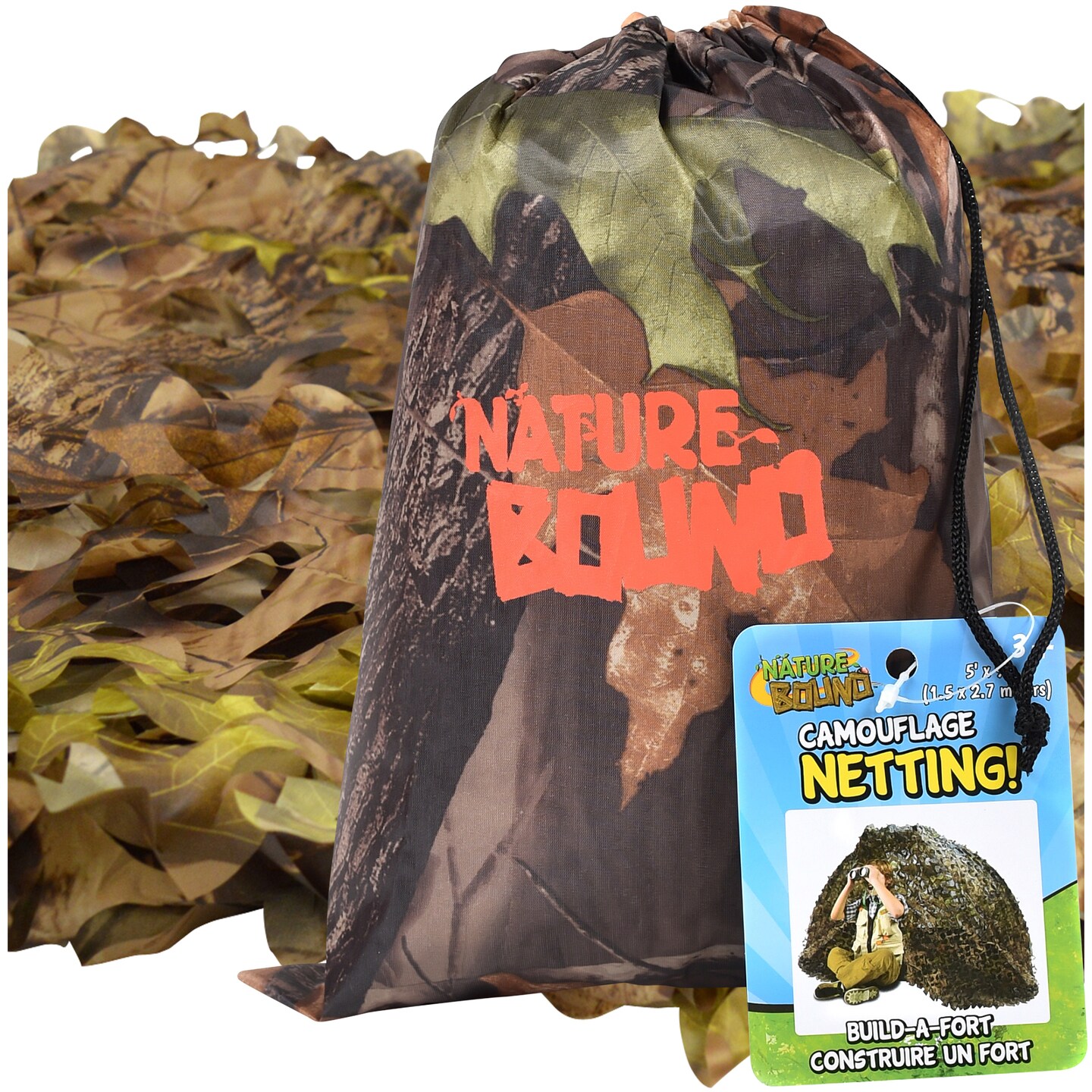 Nature Bound: Camouflage Netting - 9 x 5&#x27; Build-A-Fort, Realistic Leaf Pattern, Camping-Hiking-Hunting, Carry Bag, Indoor-Outdoor Exploration, Kids 3+