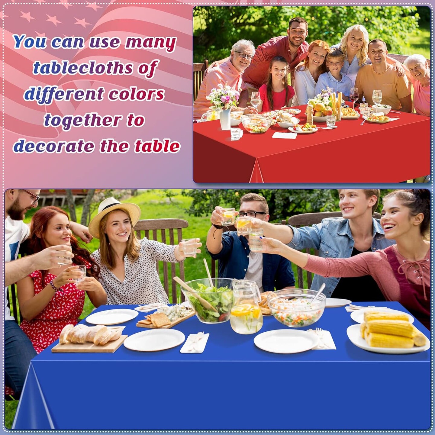 12-Pack 4th of July Disposable Tablecloths – Red, White & Blue 54"x108" Rectangle Table Covers for Independence Day, Memorial Day & Patriotic Party Decorations