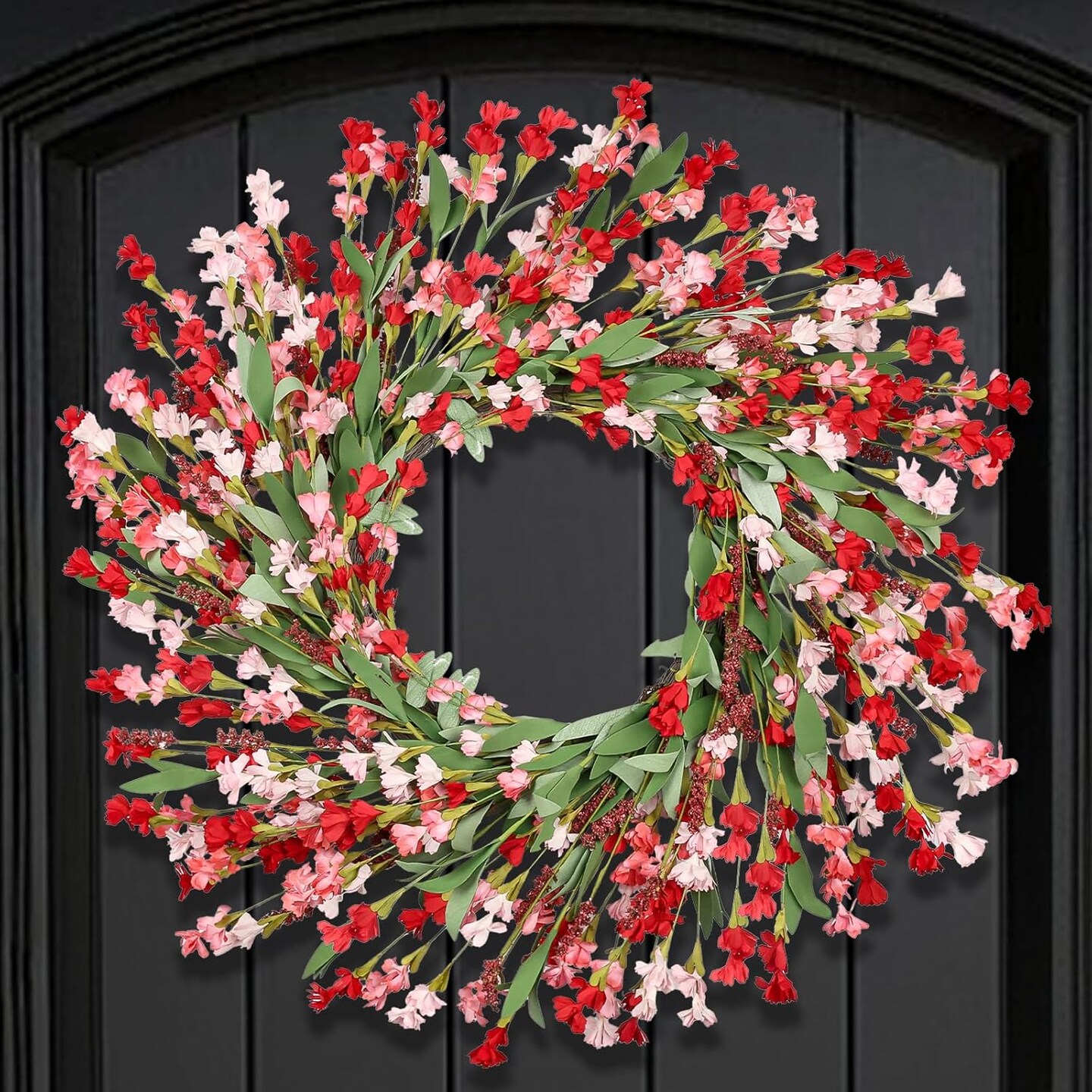 Summer Wreaths for Front Door - 26 Inch Summer Summer Front Door Wreath, Artificial Paper Flower Wreath for Indoor Outdoor Home Door Wall Window Wedding Background Decor (Red Pink)
