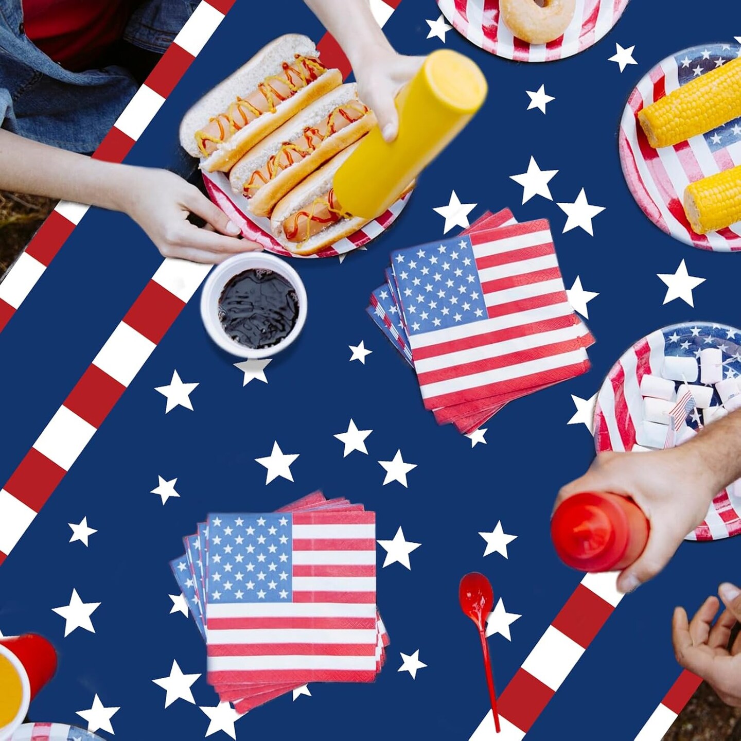 3-Piece 54 x 108 Inch American Flag Plastic Tablecloth - Stars and Stripes Design, Disposable Rectangle Table Cover for Dining, Picnic