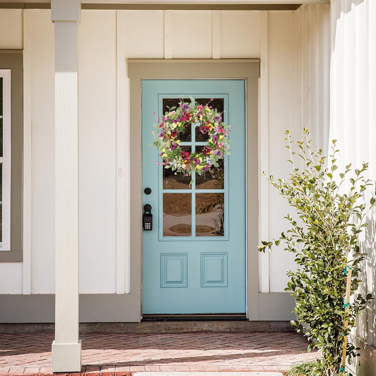 Artificial Summer Wreaths for Front Door Pansy Wreath Summer Wreath with Colorful Pansy,Berry,Daisy