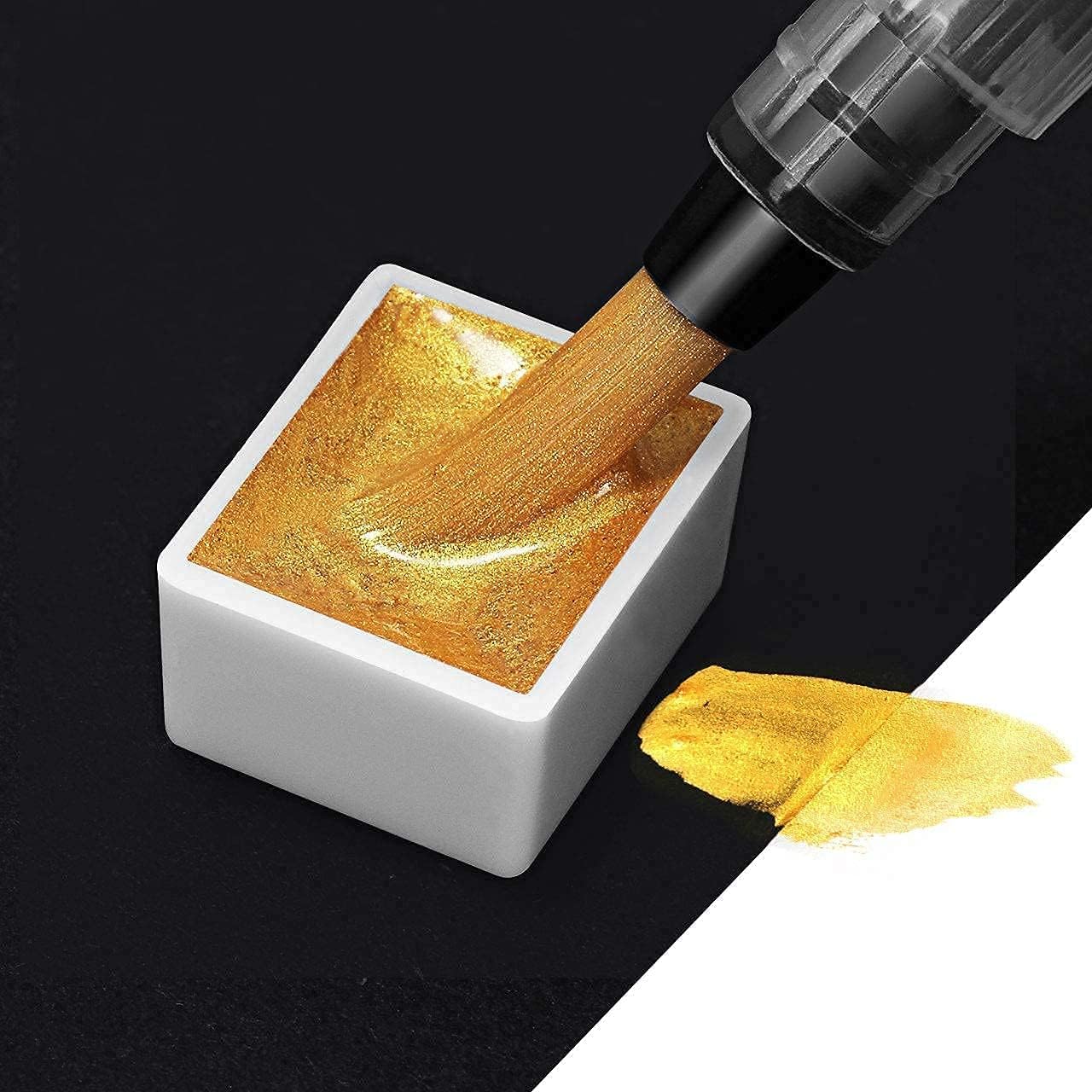 Metallic Watercolor Paints Set, Metallic Glitter Watercolour Solid Paint Include 12 Metallic Glitter Color 2 Water Brushes 2 Color Card Storage Bag