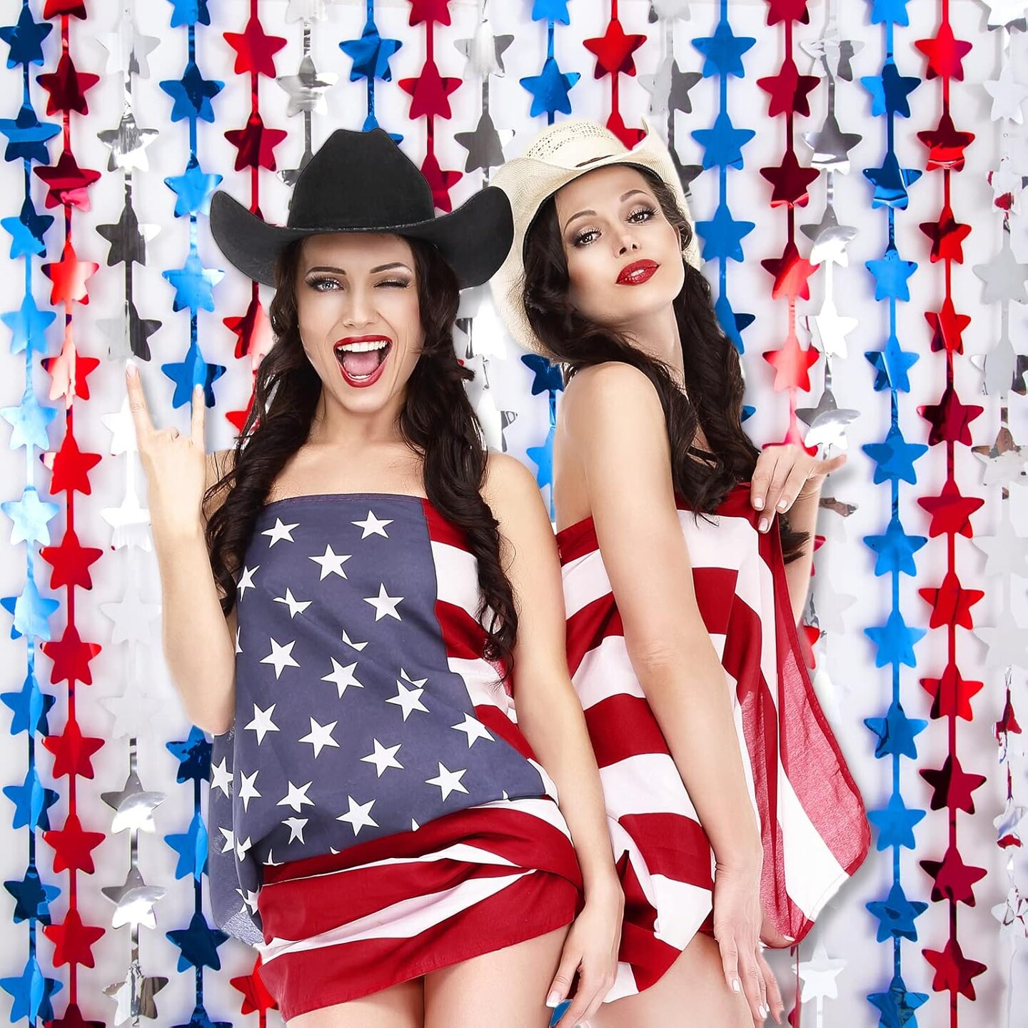 3-Pack 4th of July Star Tinsel Foil Fringe Curtains, Red White & Blue Patriotic Streamers, Photo Booth Backdrop and Party Decor for Independence Day, Memorial Day, Labor Day, and Veterans Day