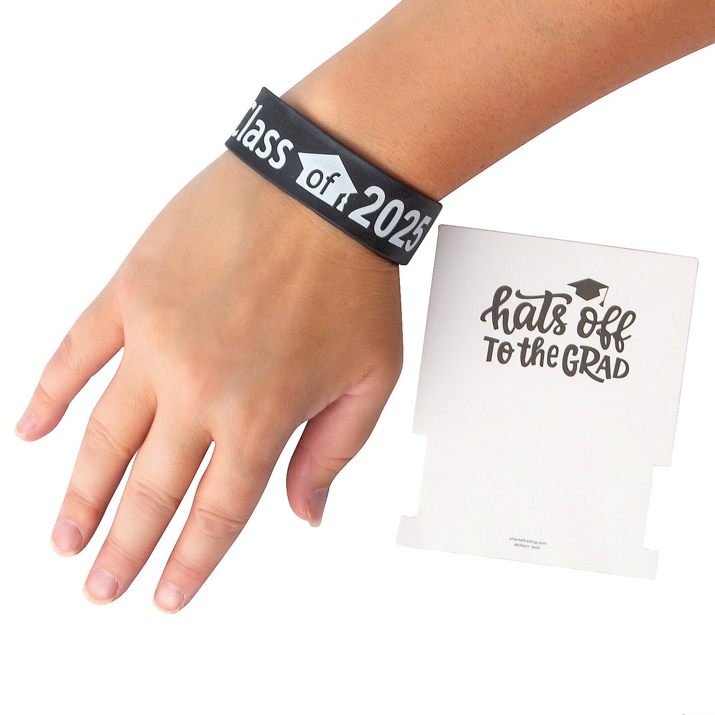 48 Pieces Black Class of 2025 Big Band Rubber Bracelets with Card for 24