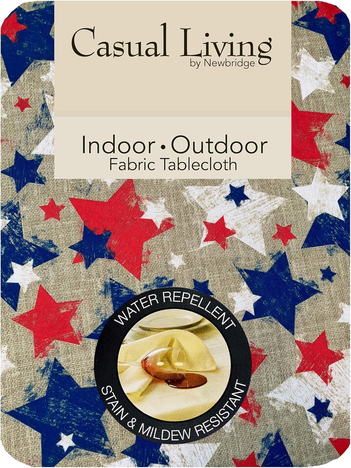 Rectangle Fabric Tablecloth, 52 x 70 Inch, Burlap Stars, Indoor Outdoor Stain Resistant Fabric Table Cover for Barbecue Parties and Dining, Patriotic Americana