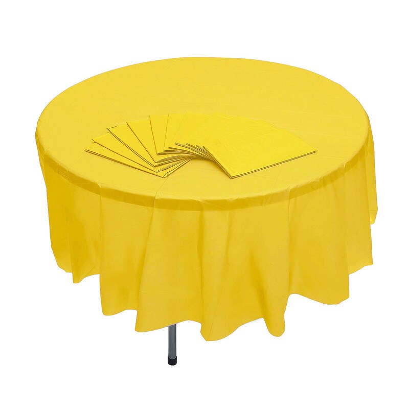 82" Bulk Set of 12 Yellow Disposable Round Plastic Tablecloths Banquet-Style