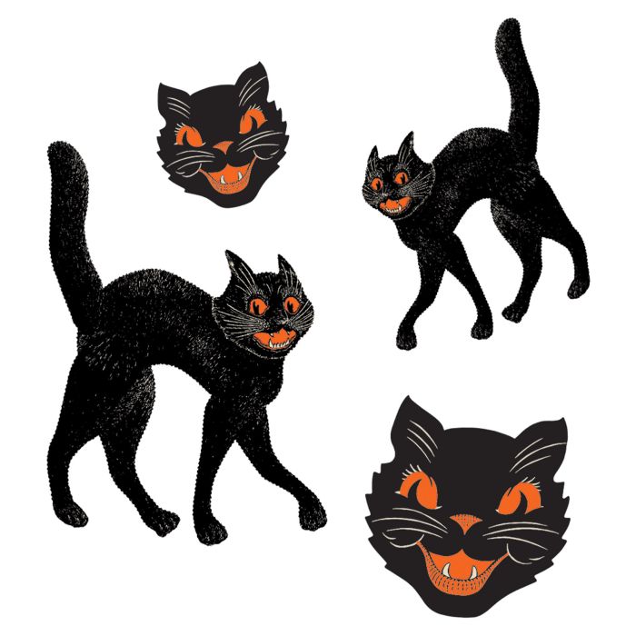 12 Packs Beistle Vintage Halloween Black Cat Stickers 4/Pack