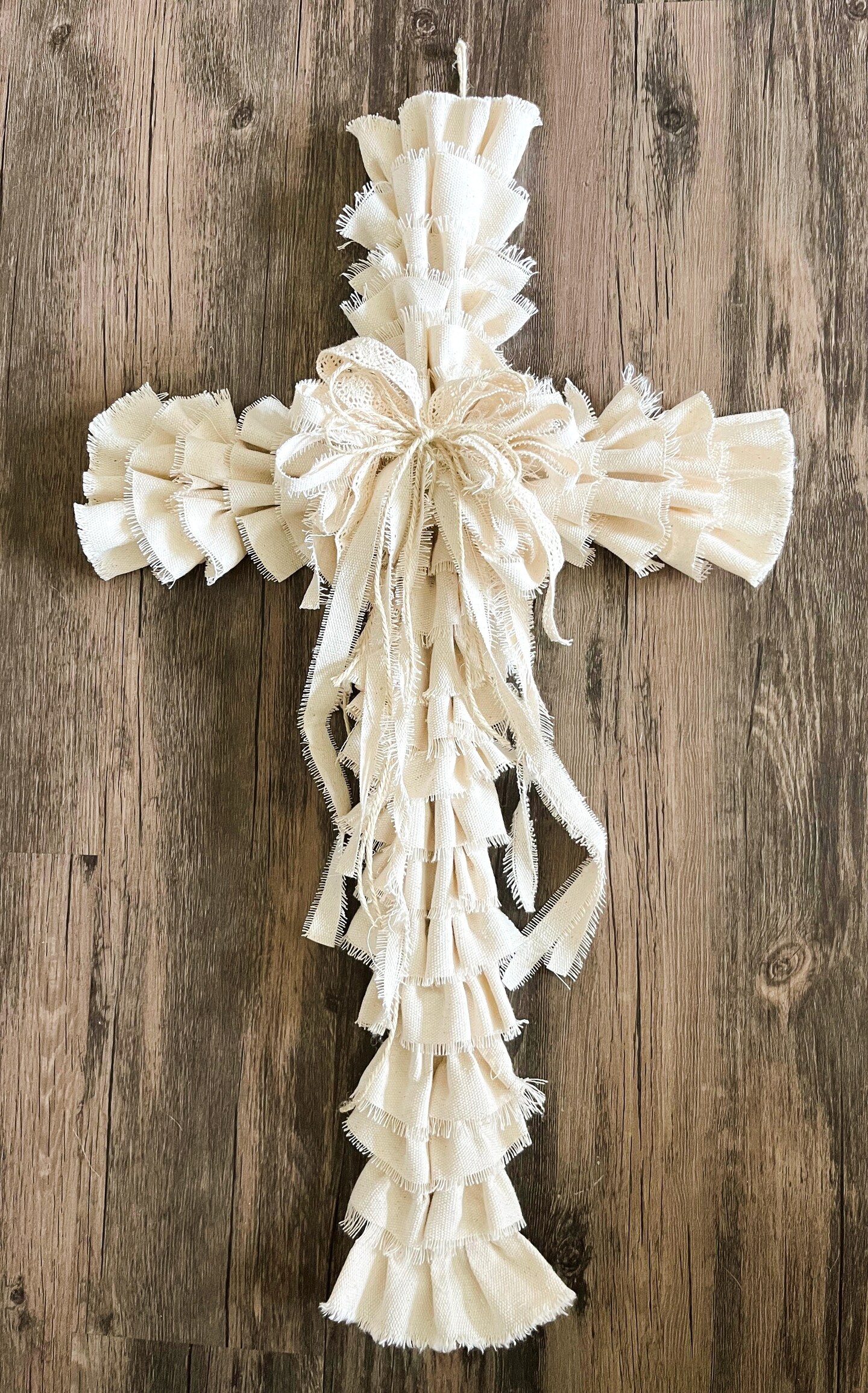 Cross Wreath, Victorian Style, Easter, Rag Wreath, Shabby Chic