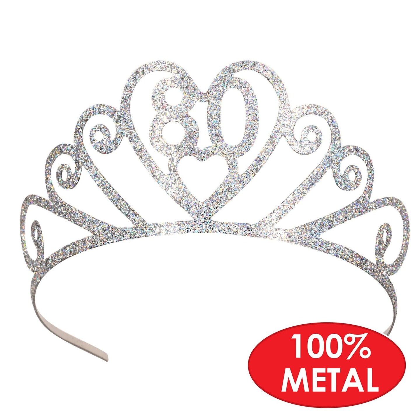 6 Pack Beistle Glittered Metal 80th Birthday Party Tiara