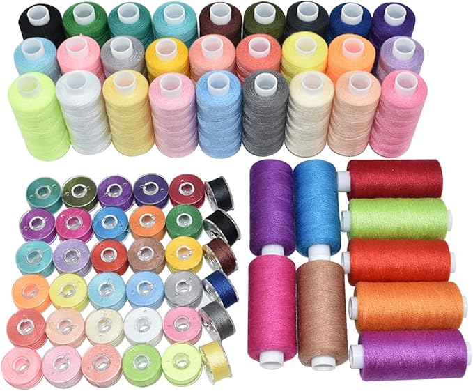 72-Piece Sewing Thread Set – 36 Colors with Matching Prewound Bobbins and Case, 550 Yards per Polyester Thread, Popular Colors for Hand and Machine Sewing