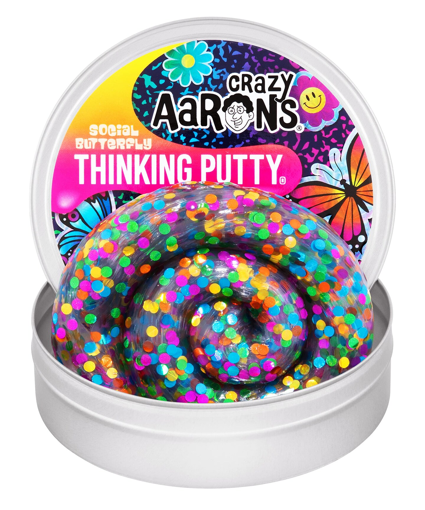 Crazy Aaron's Thinking Putty® - Social Butterfly - See-Through Sensory Putty for Kids and Grown ups in a 4" Tin - Creative and Endless Fun, Stress Relief Therapy Toys, Never Dries Out - Made in USA