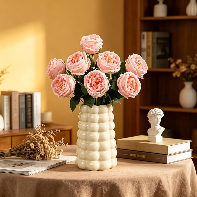 Real Touch Peonies Artificial Flowers for Vase, 4 PCS Pink Silk