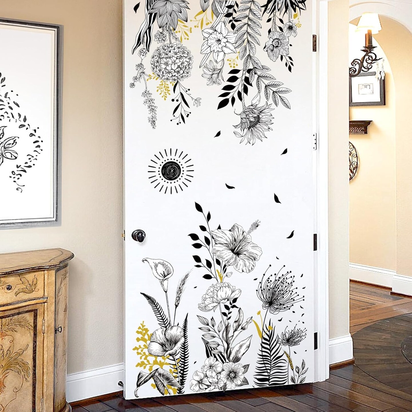 Black and White Garden Flower Wall Stickers Wildflower Black Floral Sunflower (Multi)