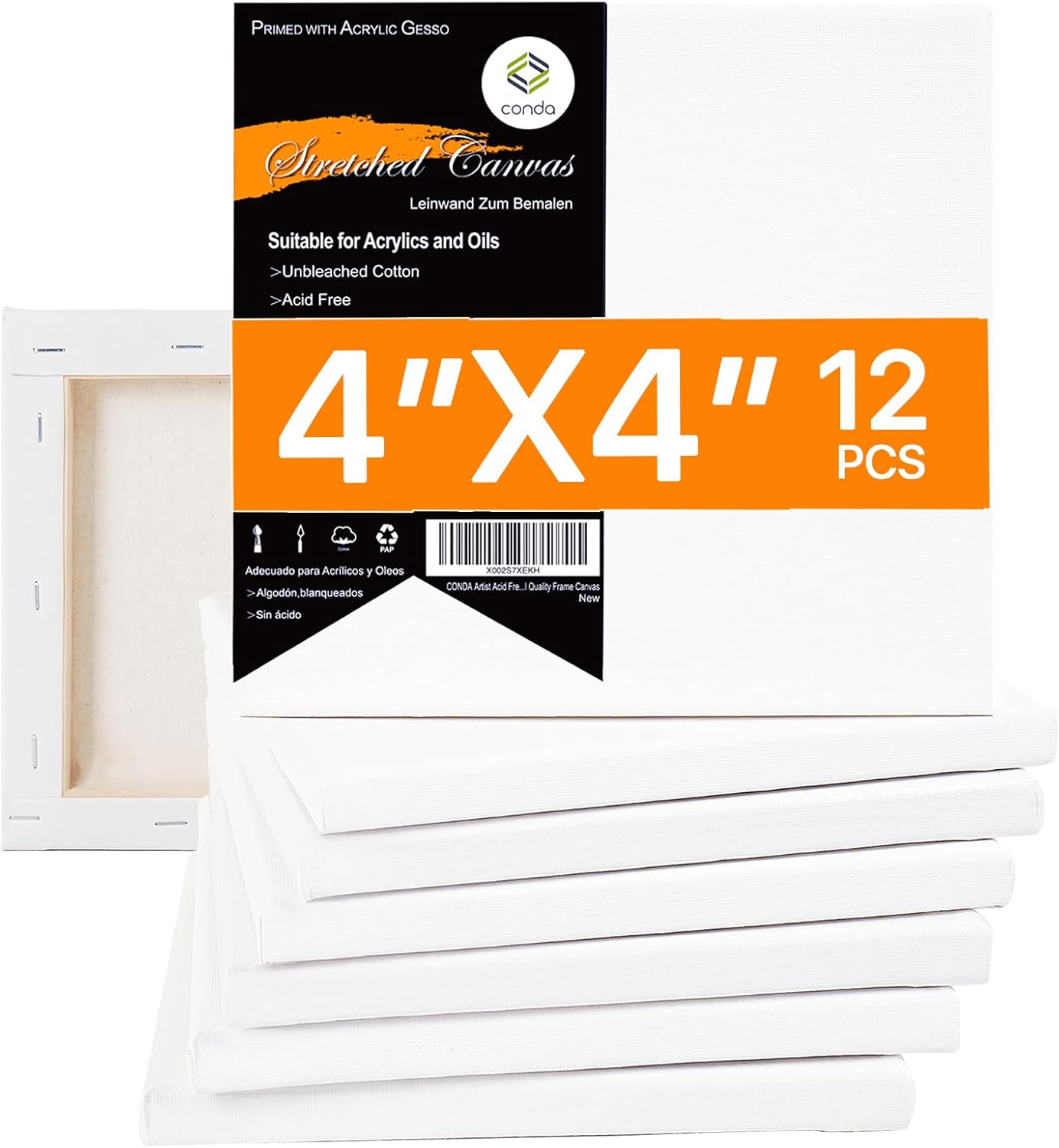 12 Pack Mini Stretched Canvas for Painting 4x4 inch(White)