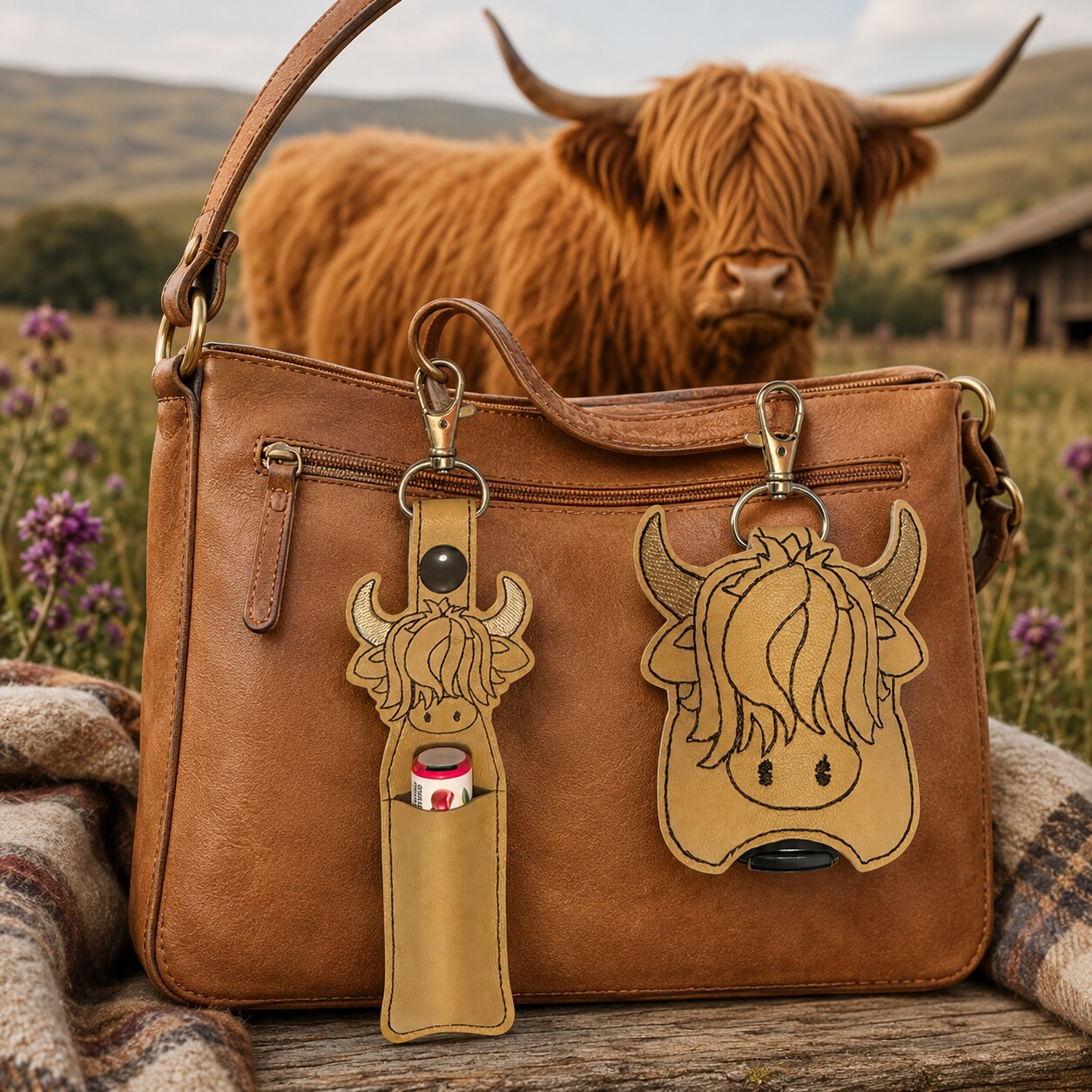 Highlands Cow Hand Sanitizer Holder and or Lip Balm Holder