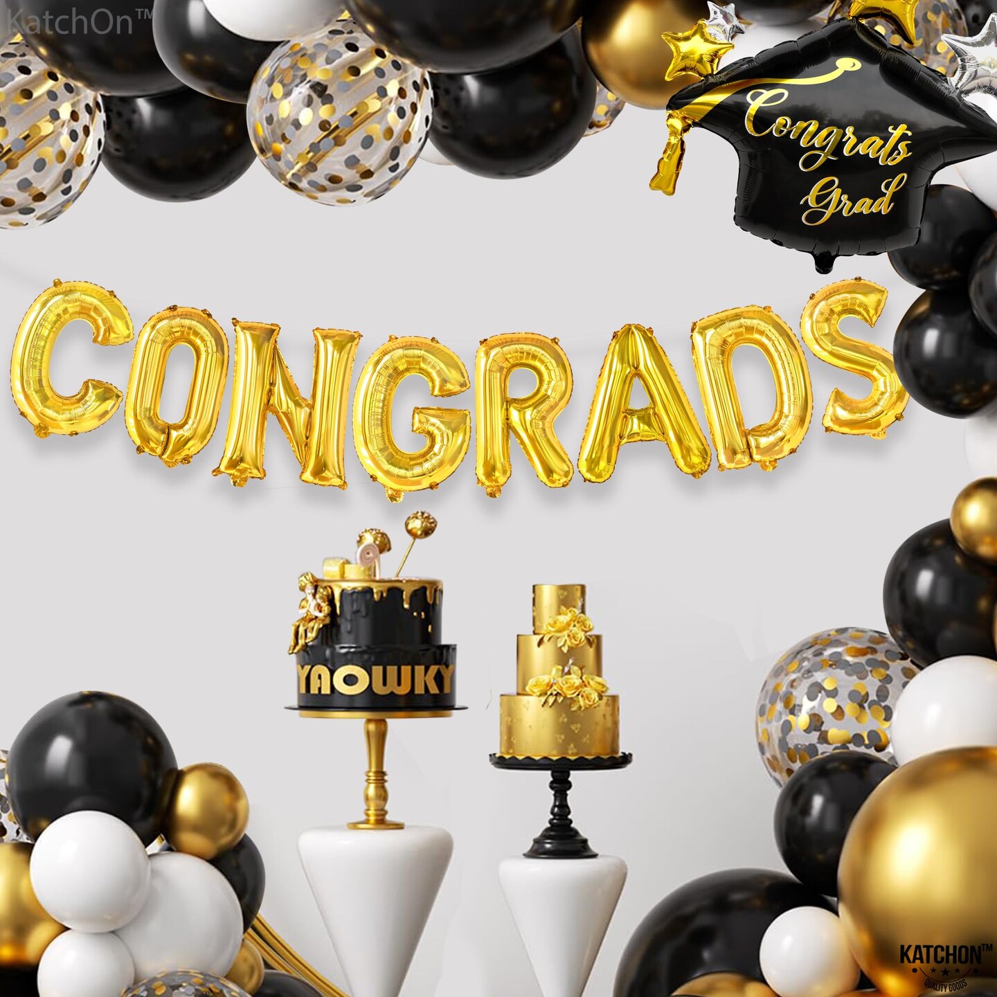 Graduation Decorations 2026 | Gold Congrats Balloons - 16 Inch | Foil Gold Congrats Balloons for 2026 Graduation Decorations | Graduation Balloons Banner | Congratulations Banner - KatchOn
