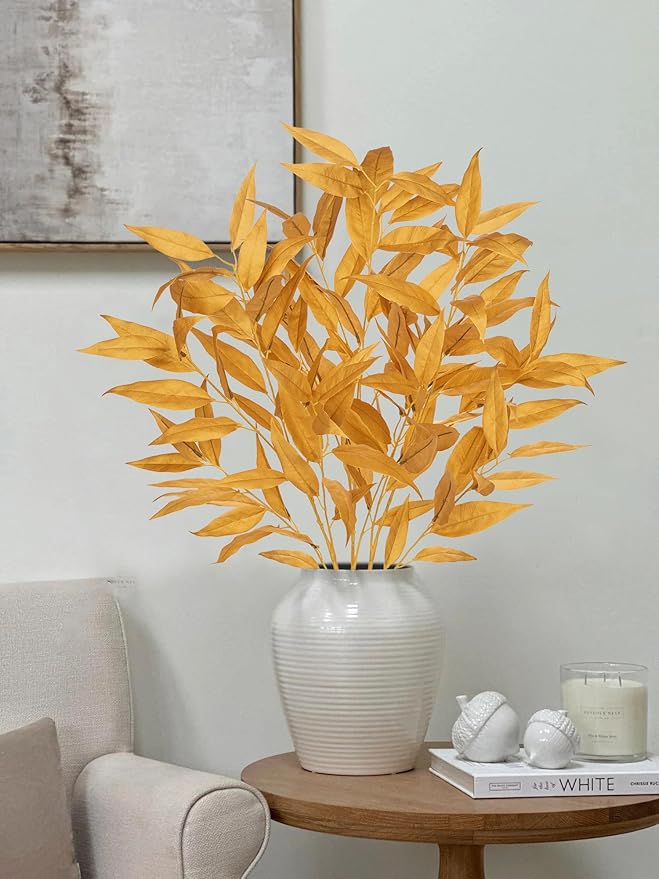 32" Gold Artificial Eucalyptus Spray – Elegant Metallic Fall Leaf Branches – Long-Stemmed Faux Foliage for Autumn Festivals, Thanksgiving Centerpieces & Luxury Floral Arrangements