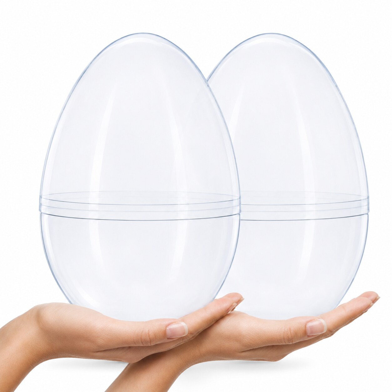 Set of 2 Giant Transparent Jumbo Size Clear Plastic Easter Eggs 10 Inches