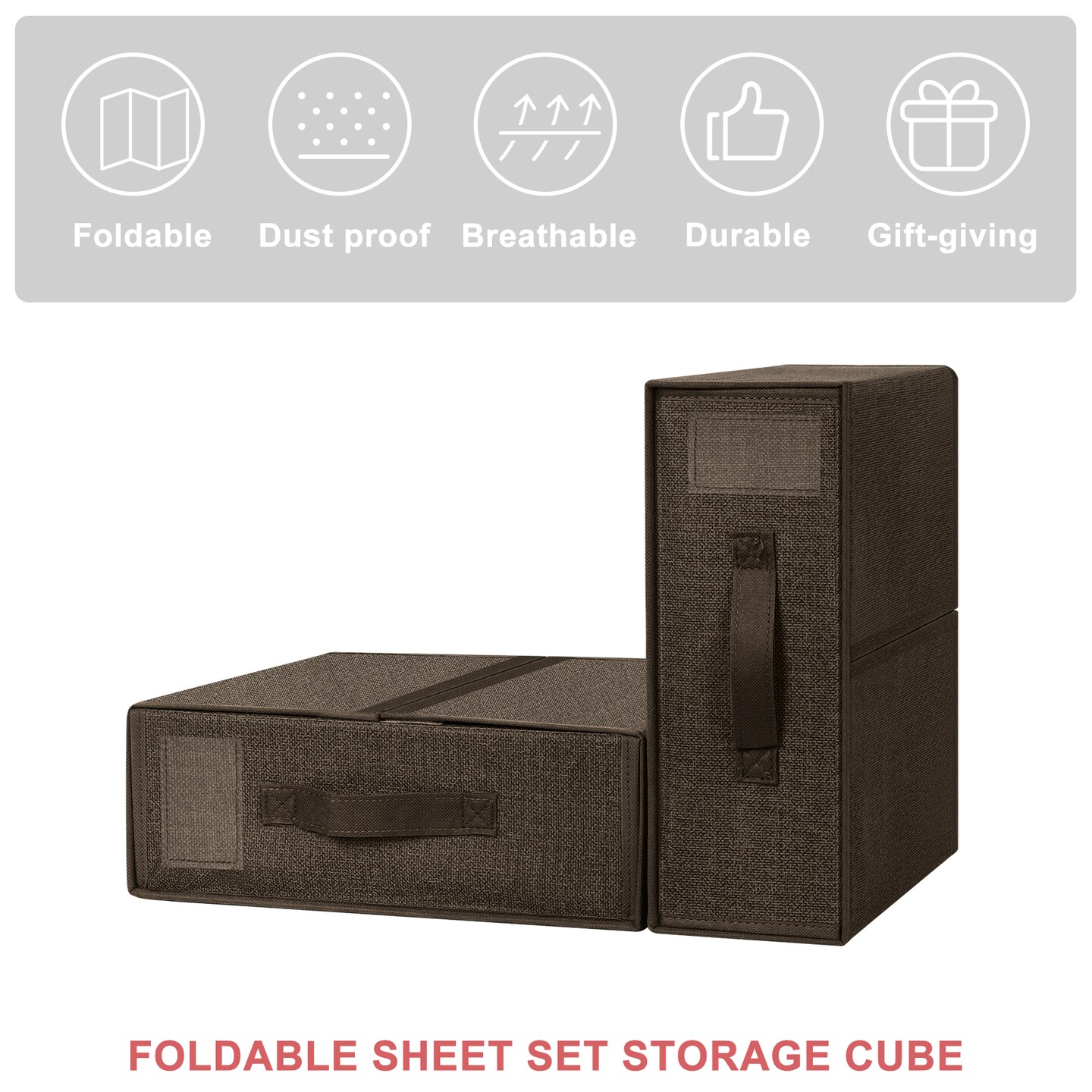 Brown Fabric Foldable Closet Organizer Boxes, 2-Size Set with Handles