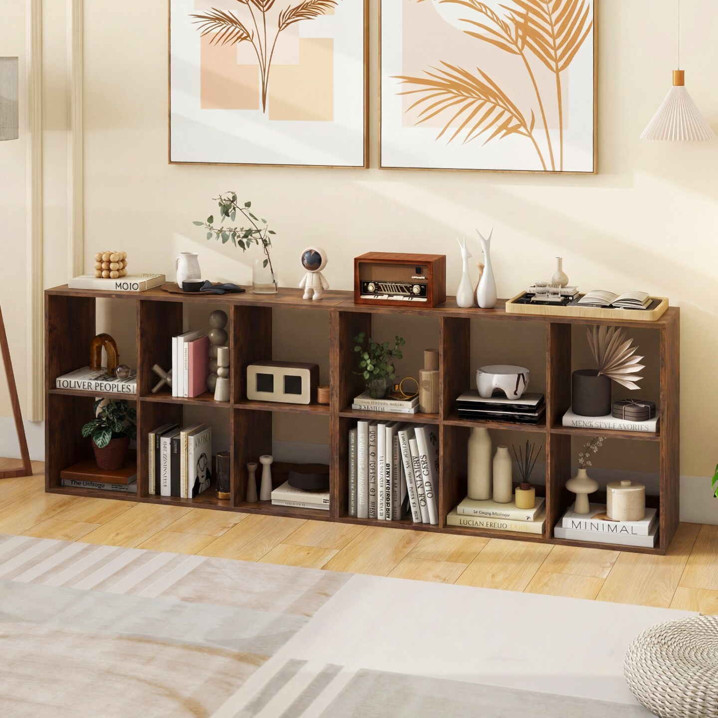 Freestanding Cube Storage Shelf Organizer Engineered Wood Bookcase with Open Compartments and Wide Tabletop for Home Office