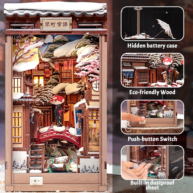 Kyoto Snow Whisper DIY Book Nook Kit with LED Light, Japanese