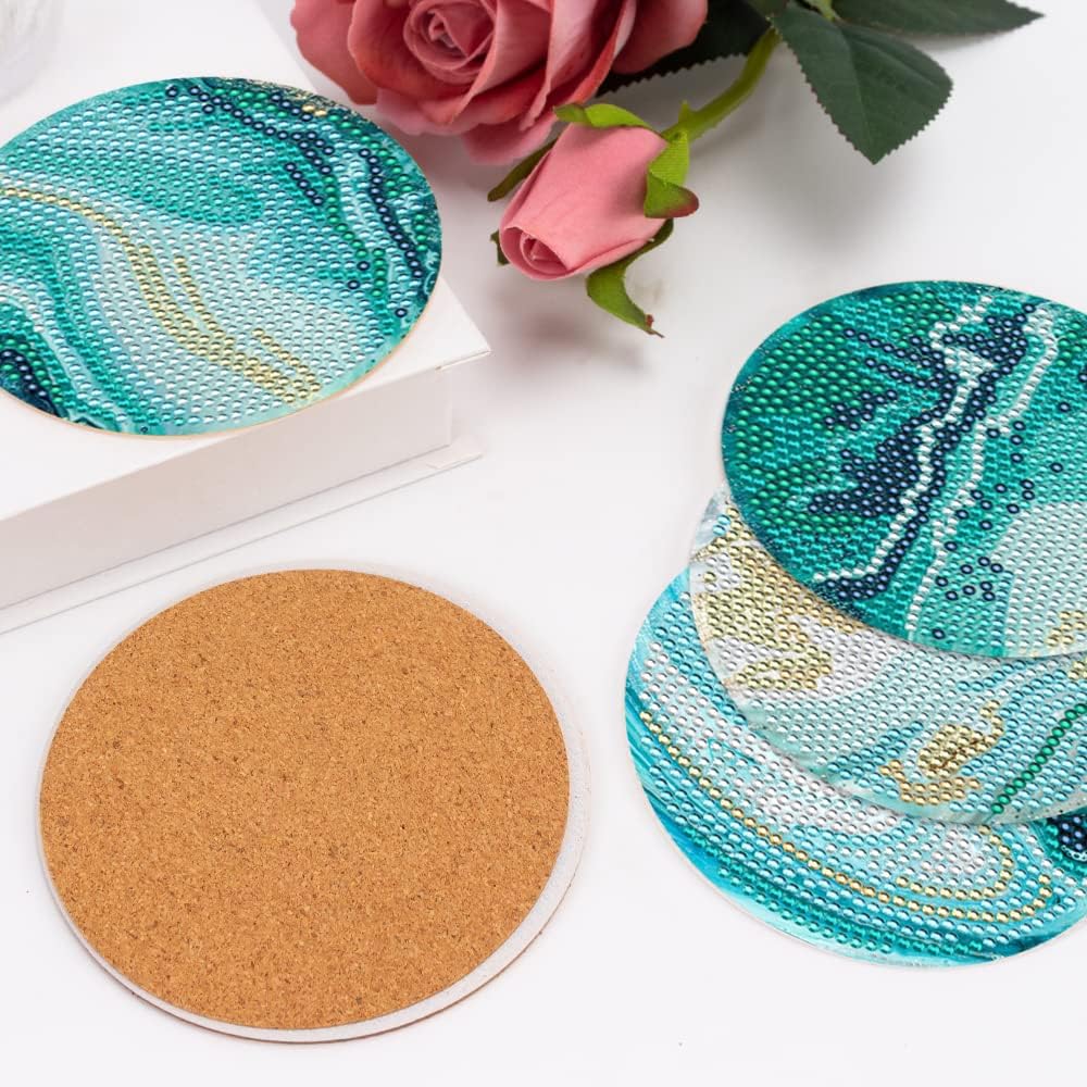 8-Piece Ocean Diamond Painting Coaster Set with Holder – DIY Crystal Art Coasters for Adults, Beginners, Women – Diamond Painting Craft Kit for Home & Gifts