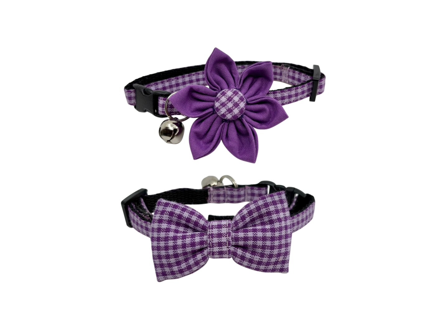 Cat Collar With Optional Flower Or Bow Tie Purple Plaid Breakaway