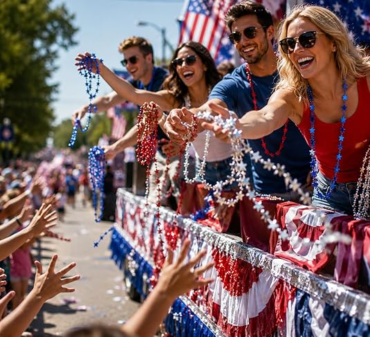 4E's Novelty 72 Pack Beaded Necklace - Red White and Blue Necklace, 4th of July Accessories