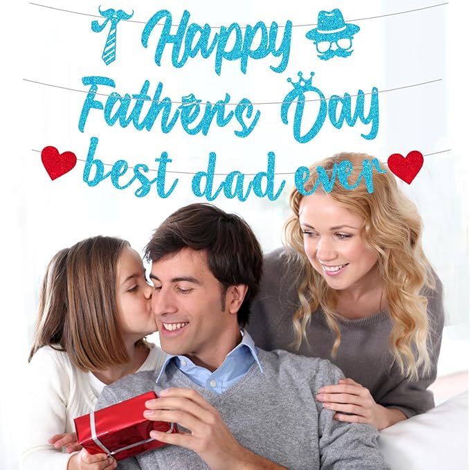 Happy Fathers Day Party Decorations Happy Fathers Day Party Banner Best Dad Ever Banner Hanging Swirls for Father's Day Party Supplies, Blue
