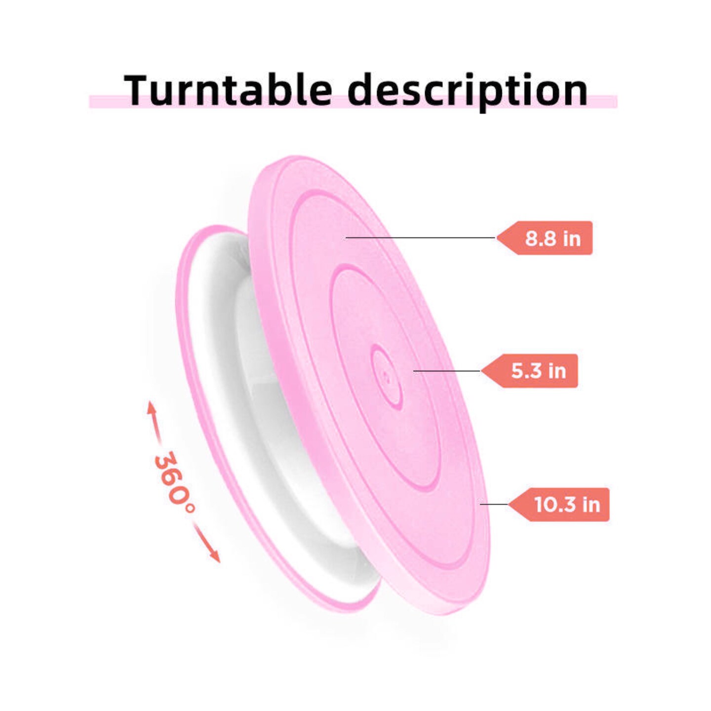 Kitcheniva 10.8" Plastic Revolving Cake Turntable Stand Set with Cake Smoothers, Cake Spatula & Scrapers, 7-Piece Set
