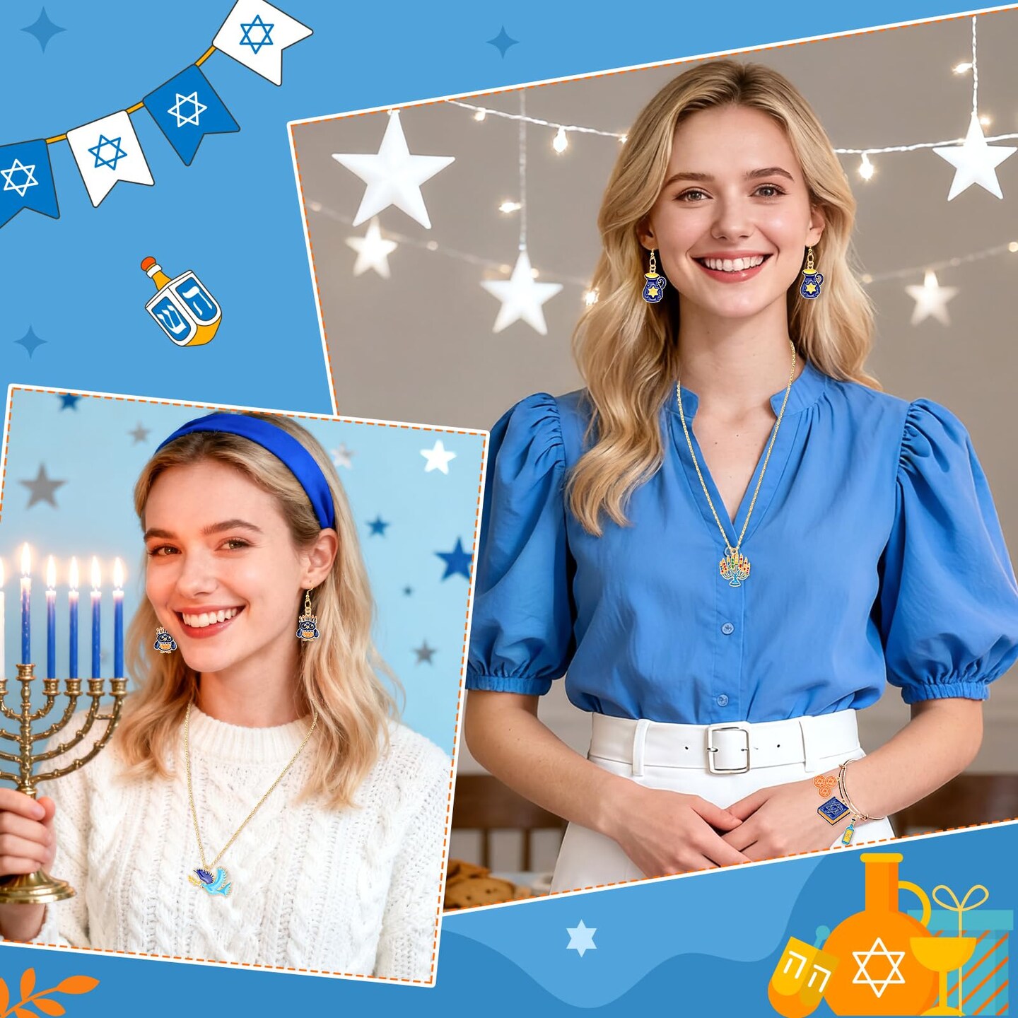 40 Pcs/20 Pairs Hanukkah Charms for Jewelry Making, Chanukah Blue White Enamel Charm Star of David Bangle Pendants for Bracelet Necklace Earrings Making Hanukkah Gift Decoration Accessories