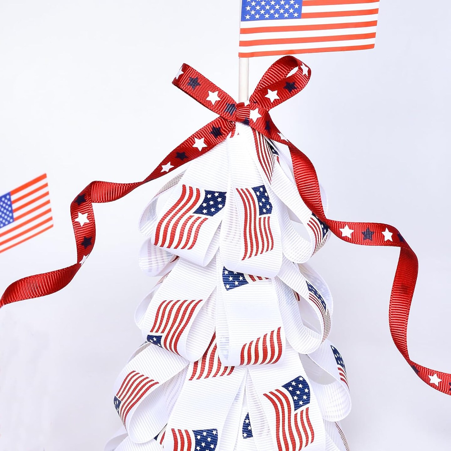 Patriotic Ribbon, Red White Navy Blue Grosgrain Ribbon with Star Printed for Gift Wrapping Crafts Hair Bows, 3/8 Inch by 10 Yards
