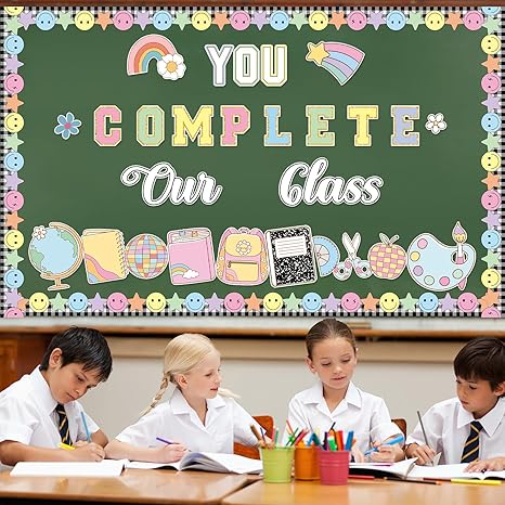 Composition Notebook Back to School Bulletin Board Decoration You Complete Our Class Paper Cutouts First Day of School Welcome Back Bulletin Board Set for Classroom Chalkboard Wall Decor Home Supplies