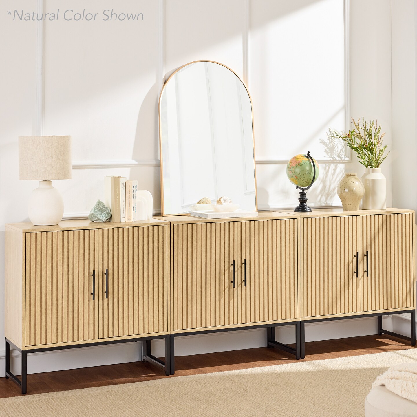 Best Choice Products 2-Door Slatted Storage Cabinet, Accent Furniture w/ Non-Scratch Foot Pads