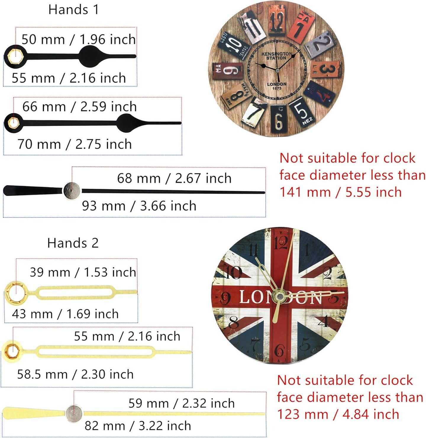 2-Pack Quartz Clock Movement Kit with 4 Pairs of Silent Sweep Hands – 13.5mm Shaft DIY Clock Repair & Replacement Parts with Metal Hooks