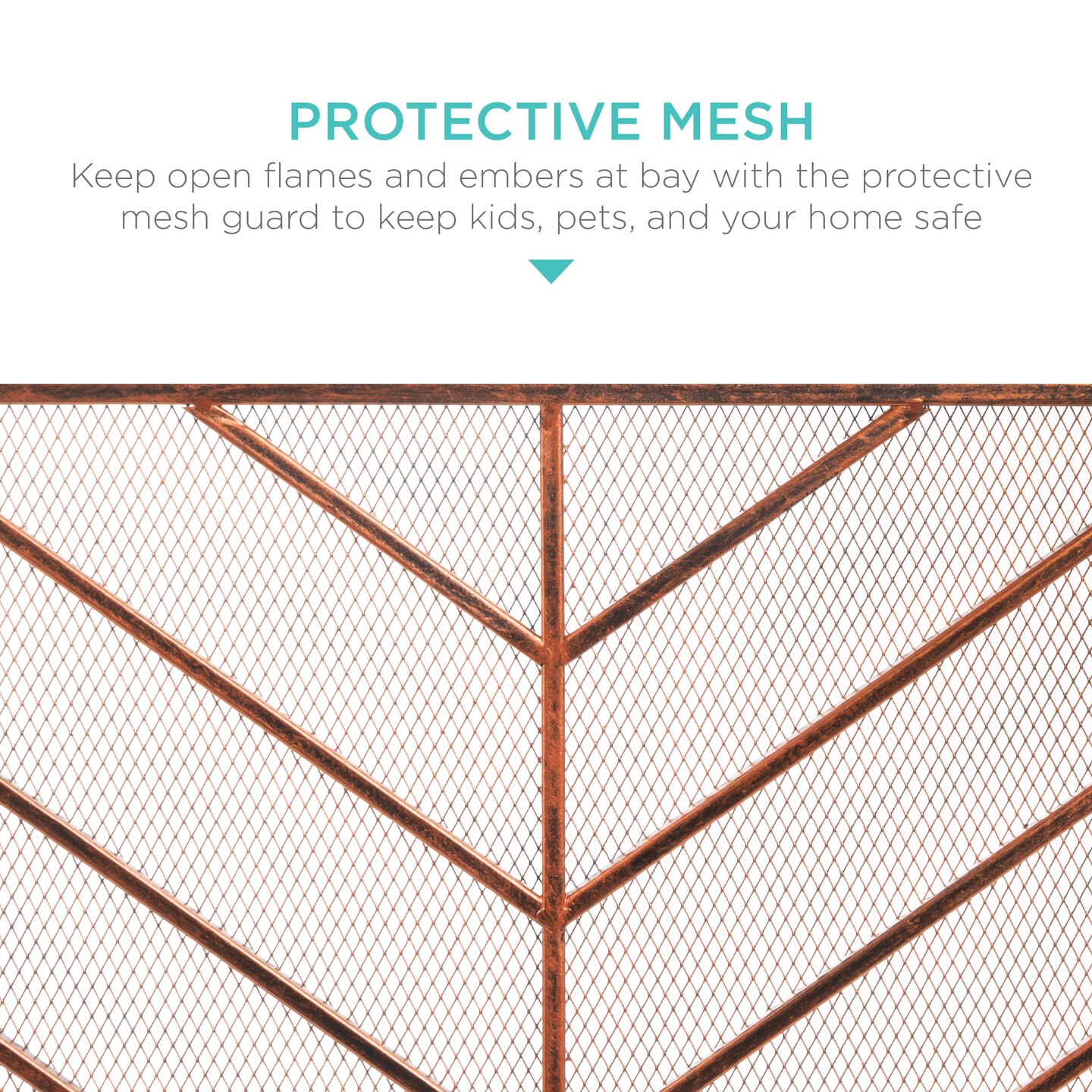Best Choice Products 38x31in Single Panel Handcrafted Iron Chevron Fireplace Screen w/ Distressed Finish
