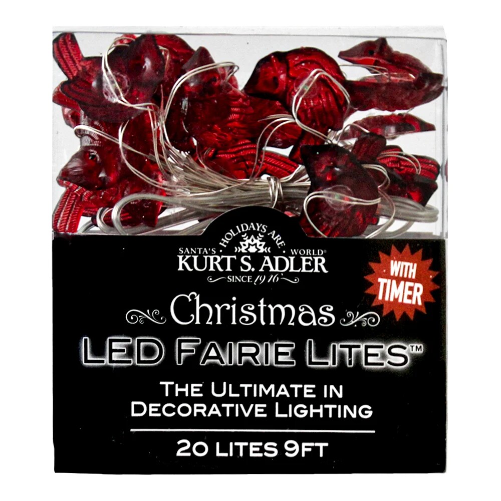 20-Light Battery-Operated LED String Lights - Cardinals