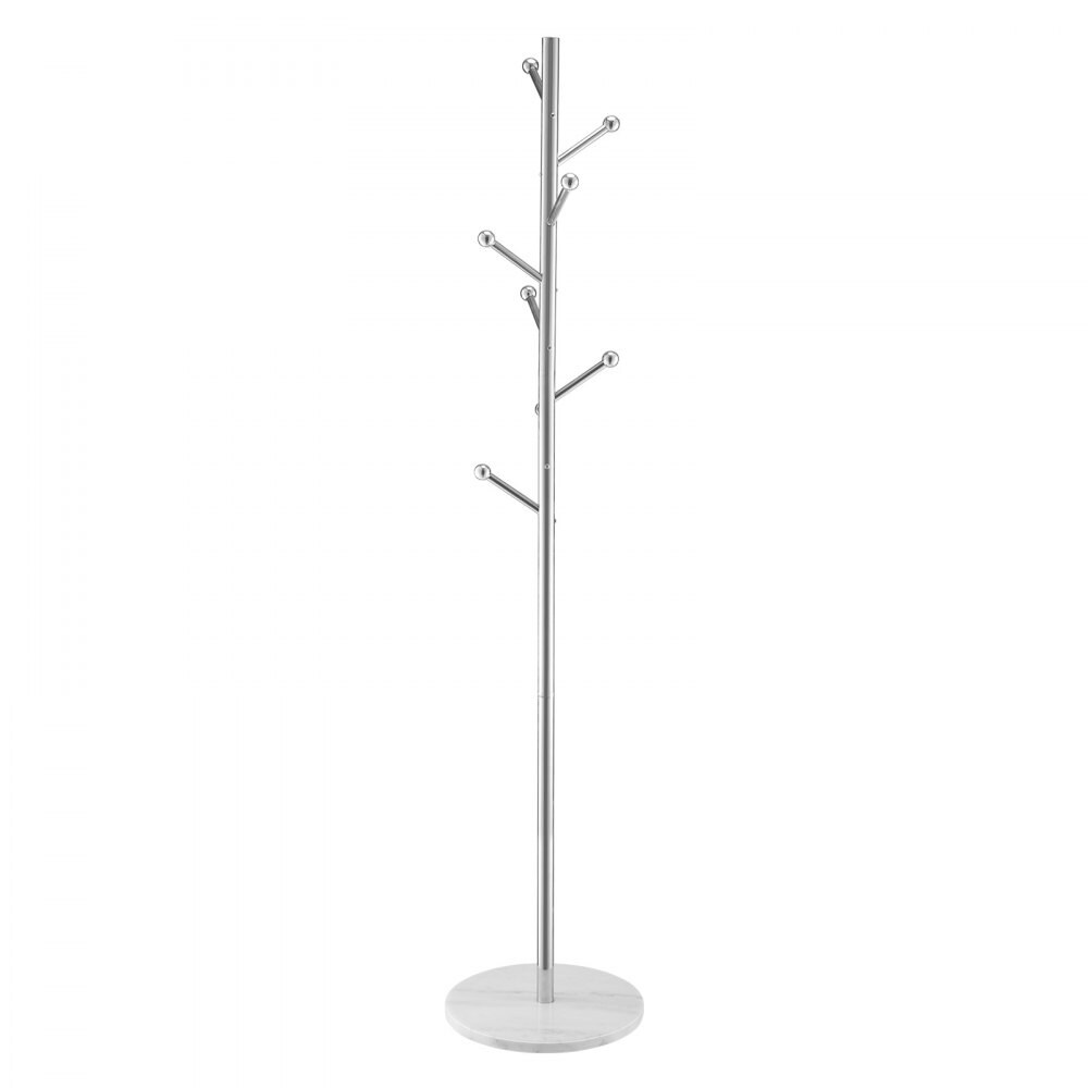 Modern Freestanding Coat Hanger Rack with 8 Hooks and Stainless-Steel Rod with Marble Base