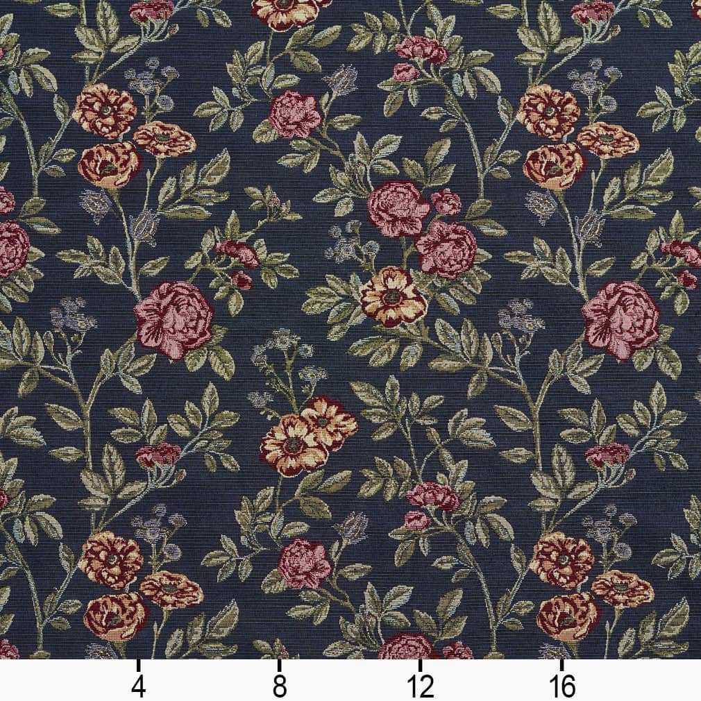 Navy Bouquet - Blue Floral Upholstery Fabric 54 Inches&#x22;