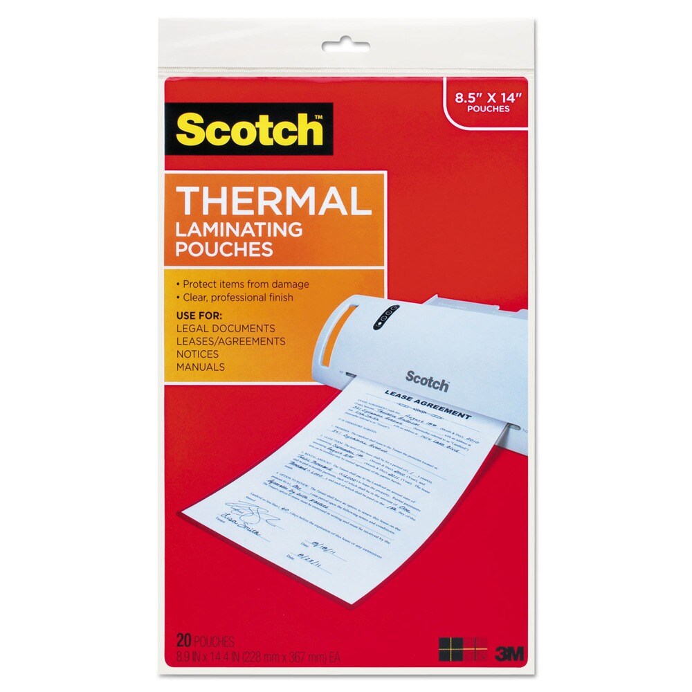 Scotch 8.5 in. x 14 in. 3 mil Laminating Pouches - Gloss Clear (20/Pack)