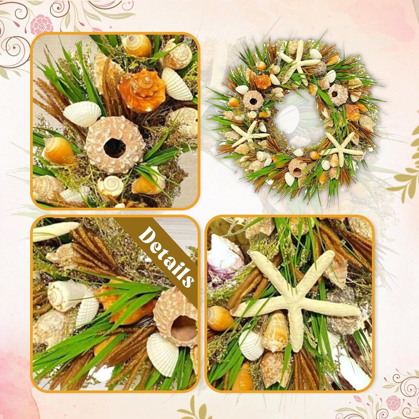 22&#x22; Shell Arrangement Wreath Handcrafted Christmas Wreath - Holiday Tree