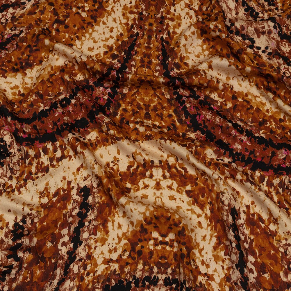 1 Yard Rayon Challis Fabric Beige and Orange Abstract Summit Sketches Print 55 inch Width
