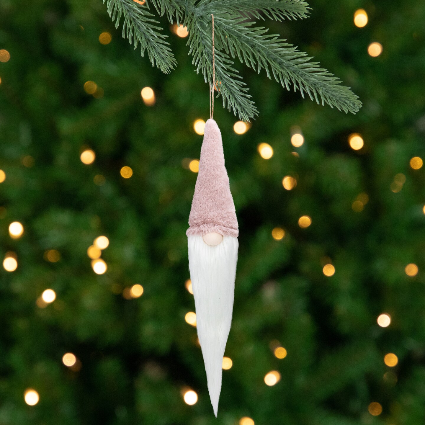 Northlight 24&#x22; Plush Pink and White Holiday Collections Hanging Gnome Christmas Ornament