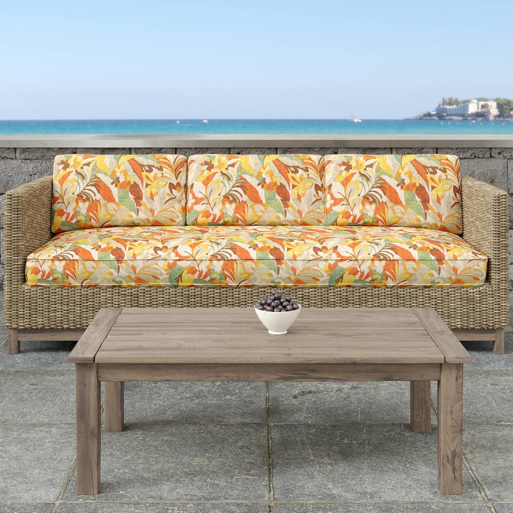 Cozumel - Orange & Rust Floral,Leaves,Tropical & Botanical Upholstery Fabric 54 Inches"