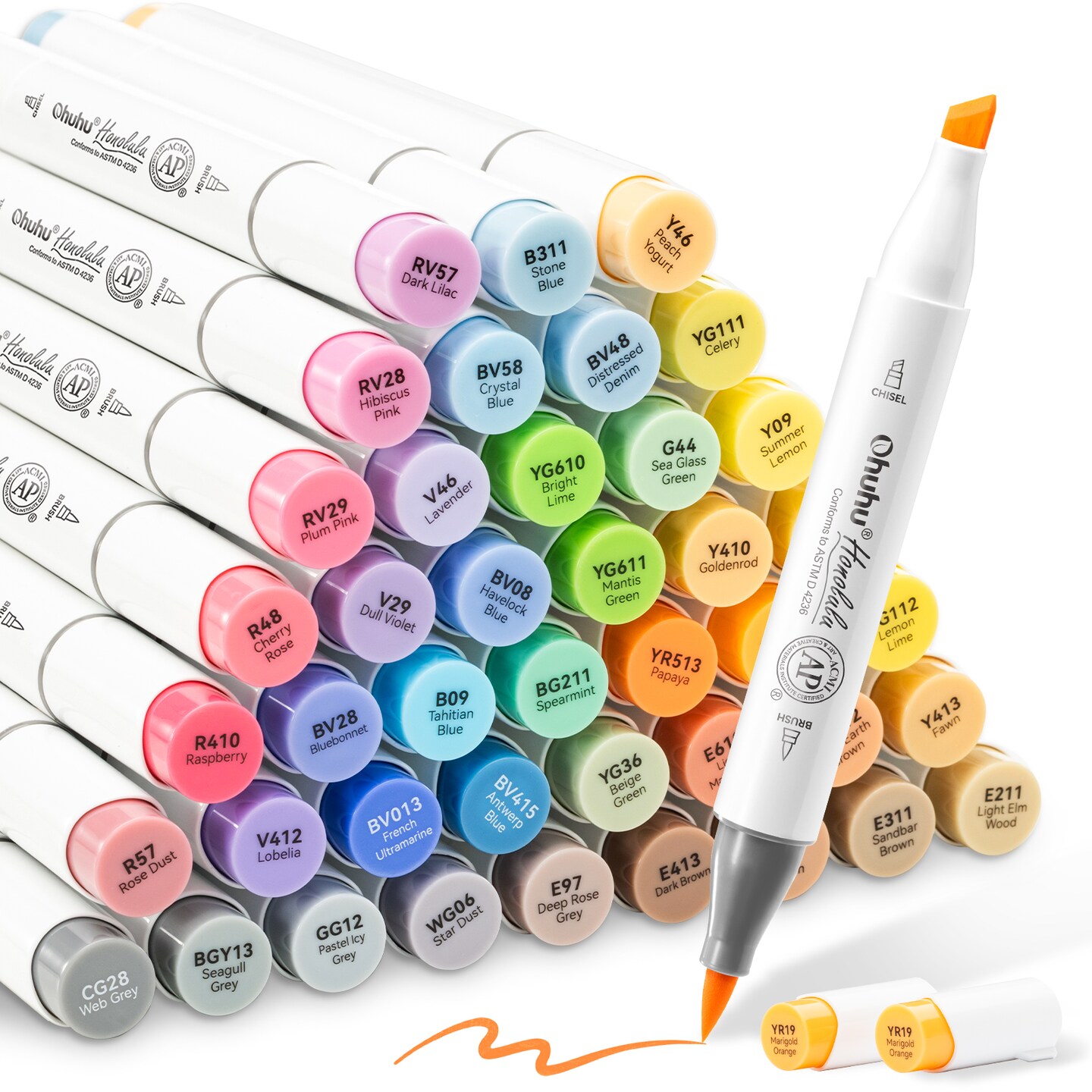 Ohuhu 48 Mid-Tone Alcohol Markers - Dual Tip Art Markers - Honolulu/ Honolulu B